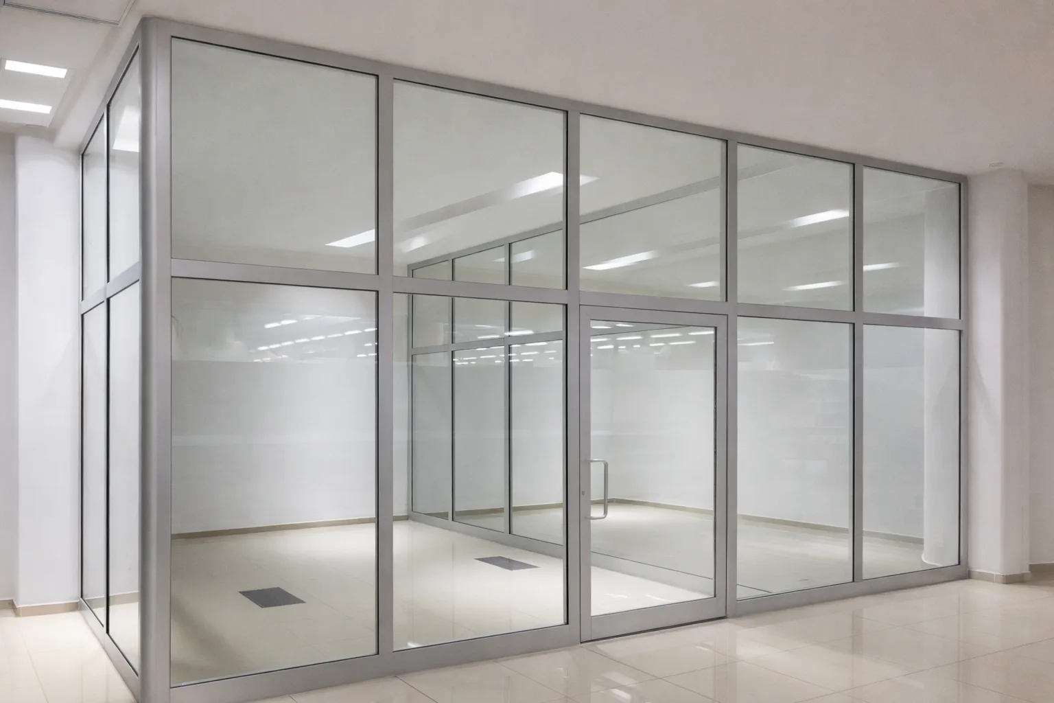 Cloisons vitrées de bureaux parfaitement nettoyées, sans traces